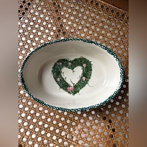 Vintage Stomeware Oval Heart Wreath Tulips Ceramic Serving Bowl CottageCore 7”